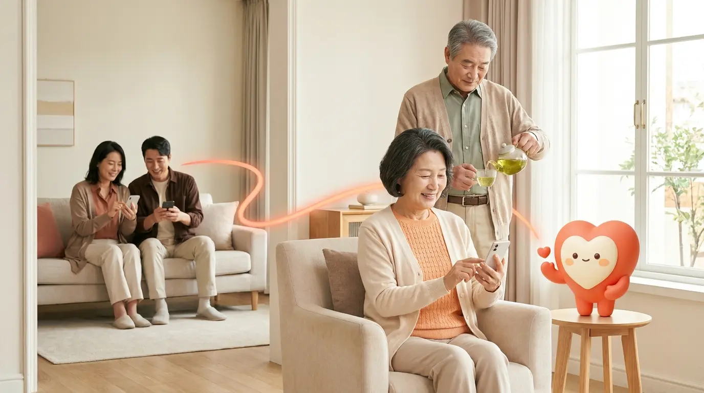 전화와 영상통화로 다시 연결된 부모님과 성인 자녀 가족